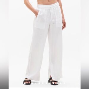 Athleta Retreat High Waist Wide Leg White Linen Pants - size M